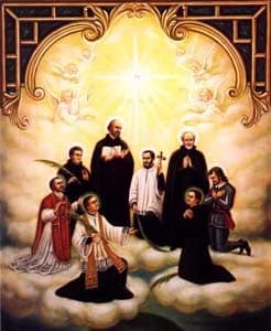 Historical group artwork of the North American Martyrs, including Charles Garnier