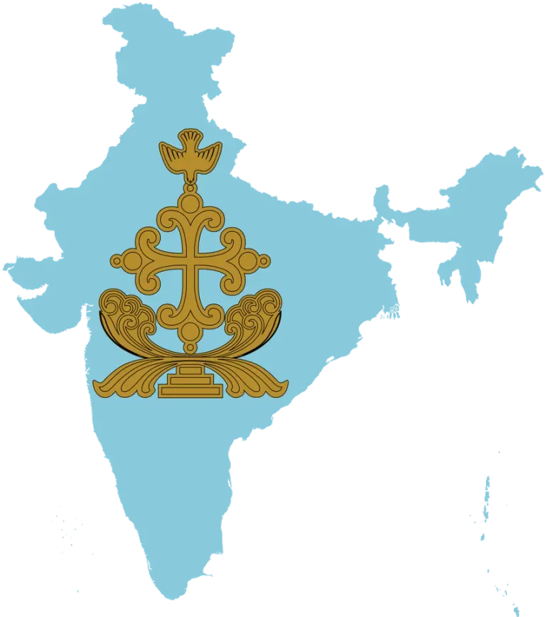 Map of India with a gold Saint Thomas cross; not a portrait of Lazarus Devasahayam