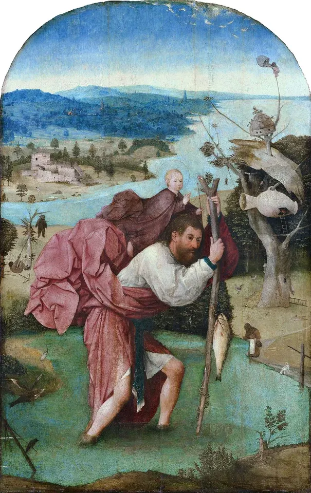 Christopher: painting of a man carrying a child across water