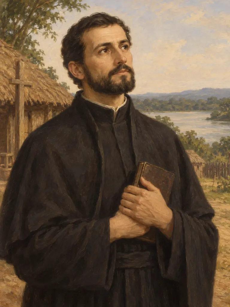 AI-generated illustration of Roque González; imagined likeness, not a historical portrait