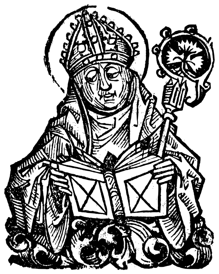 Edmund of Abingdon (Edmund Rich): line drawing of a bishop with mitre and staff