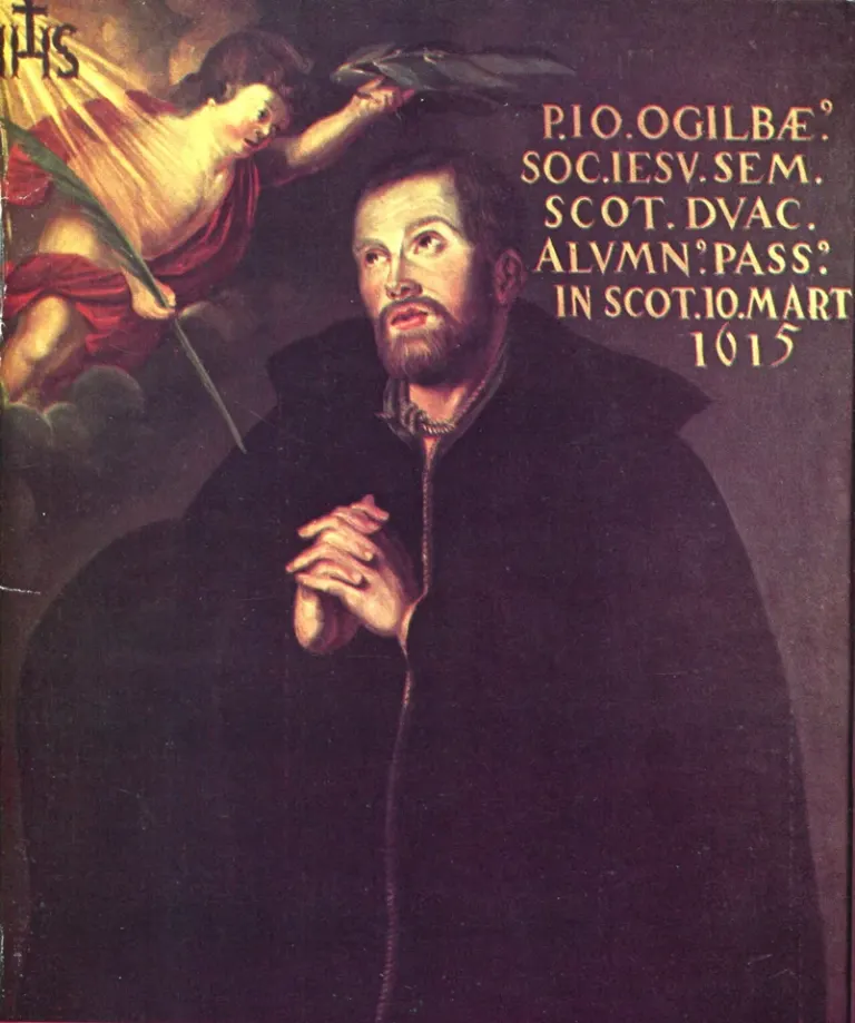 John Ogilvie: painting of a bearded priest holding a crucifix between joined hands