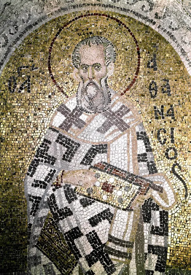 Athanasius of Alexandria: mosaic of a haloed bishop holding a book