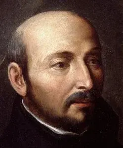 Ignatius of Loyola: painted close-up of a balding, bearded cleric