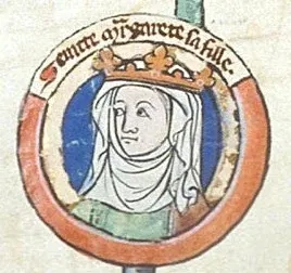Margaret of Scotland: circular manuscript portrait of a crowned woman