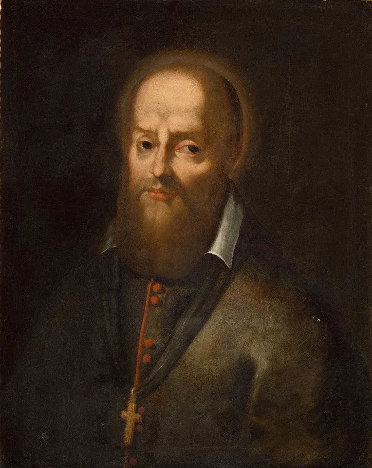 Francis de Sales: painted portrait of a bearded bishop wearing a cross