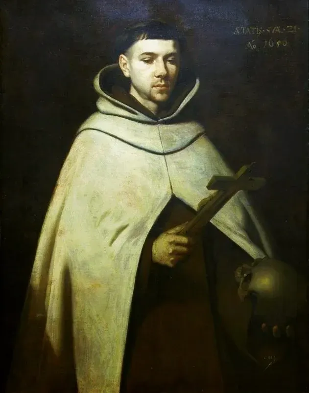 John of the Cross: painting of a friar in a white mantle holding a book