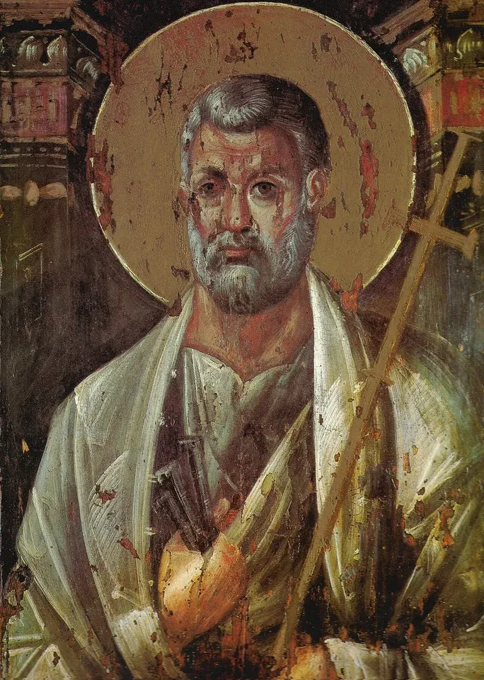 Peter the Apostle: fresco portrait of an elderly haloed apostle