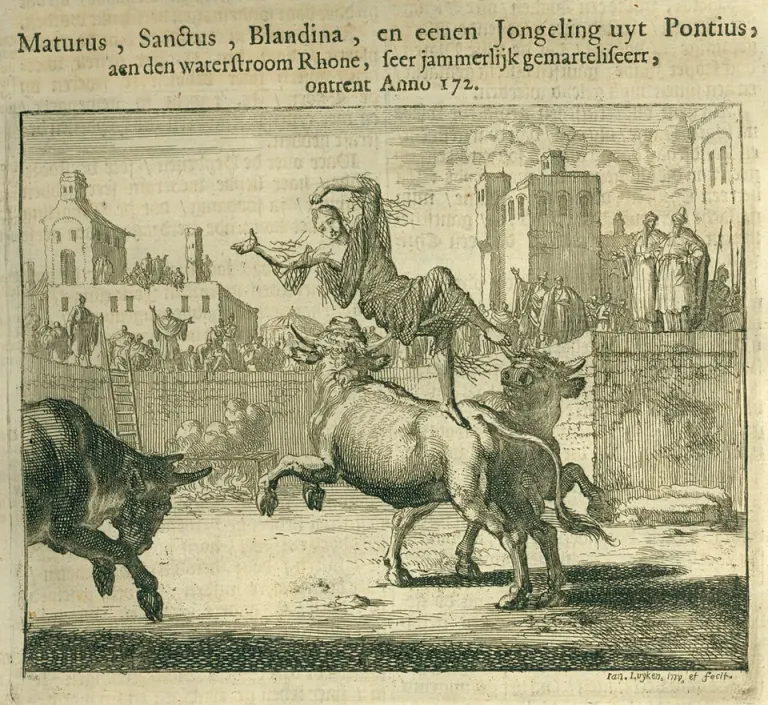 Blandina of Lyon: engraving of a martyrdom scene in an arena