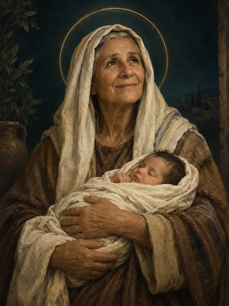 AI-generated illustration of Elizabeth, Mother of John the Baptist; imagined likeness, not a historical portrait