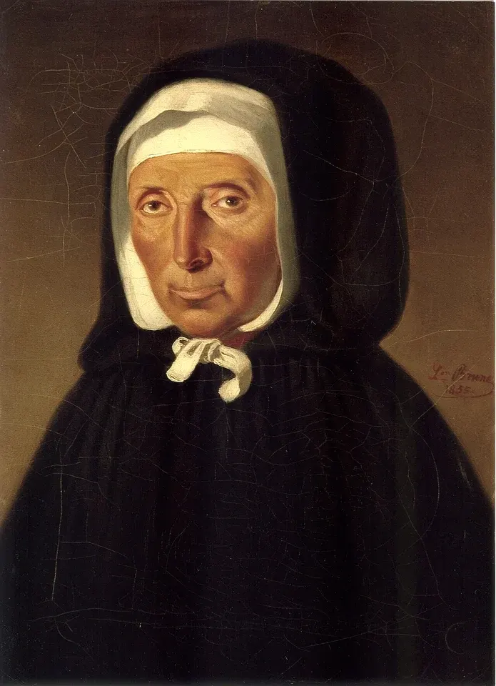 Jeanne Jugan: portrait of an elderly woman in a black hood and white cap