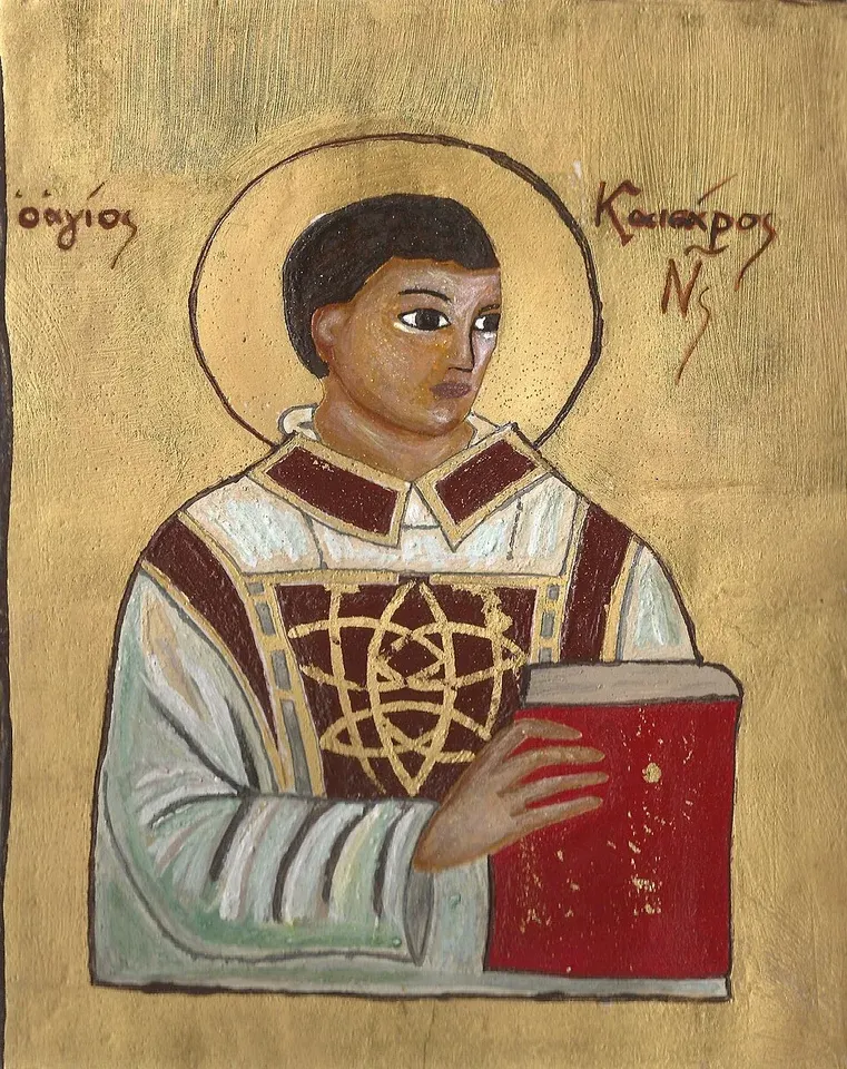 Caesarius of Nazianzus: icon of a haloed deacon holding a red book