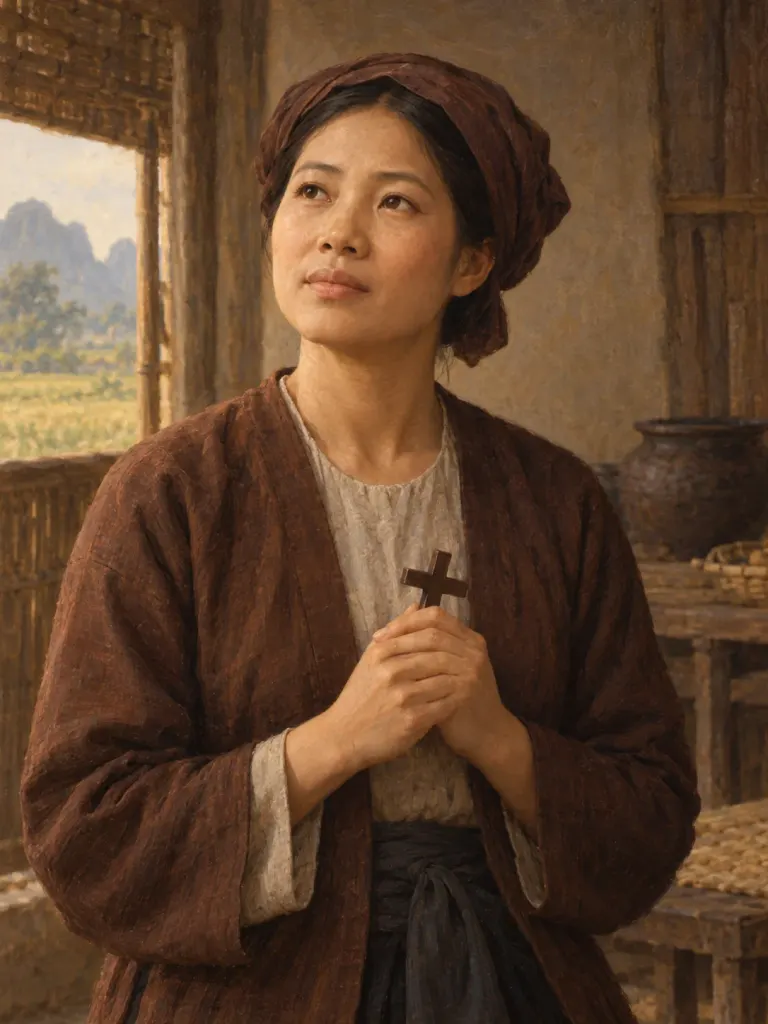 AI-generated illustration of Agnes Lê Thị Thành; imagined likeness, not a historical portrait