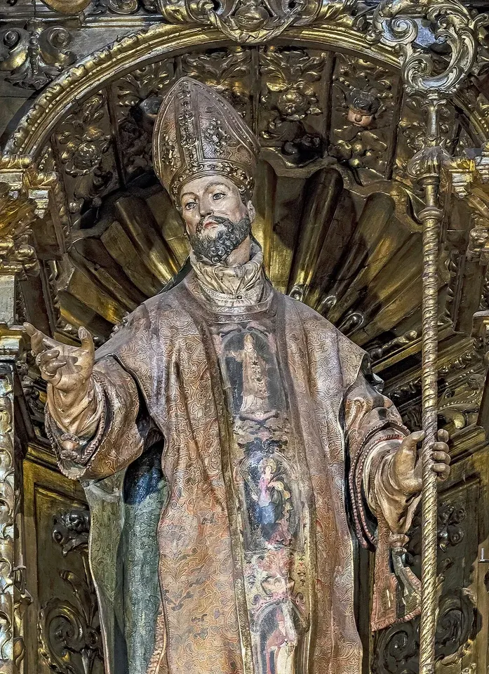 Pacian of Barcelona: painted and gilded statue of a bishop
