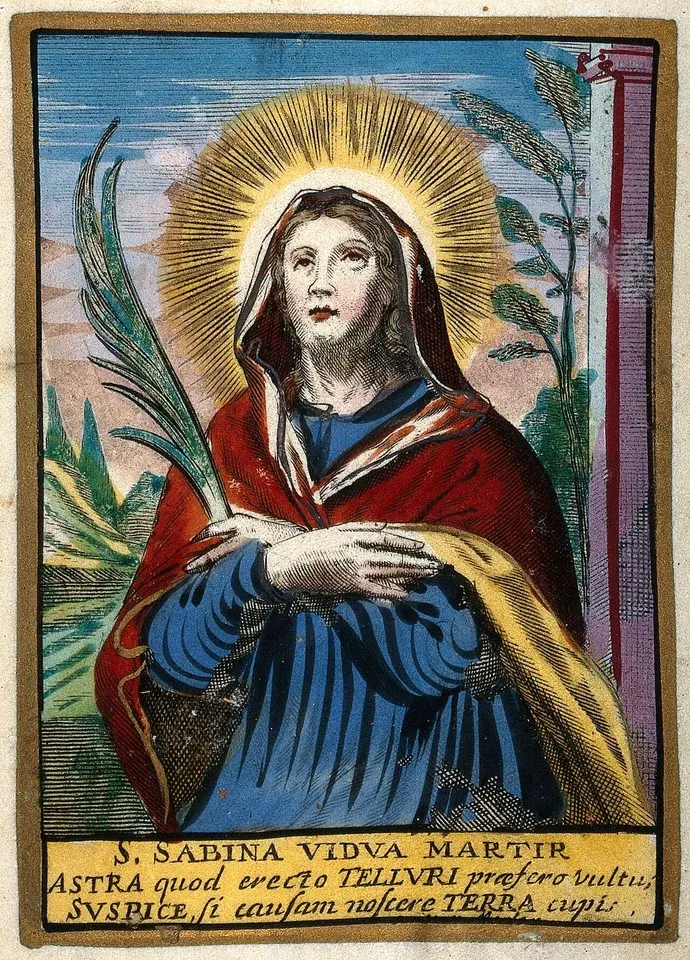 Sabina: devotional image of a haloed woman holding a palm branch