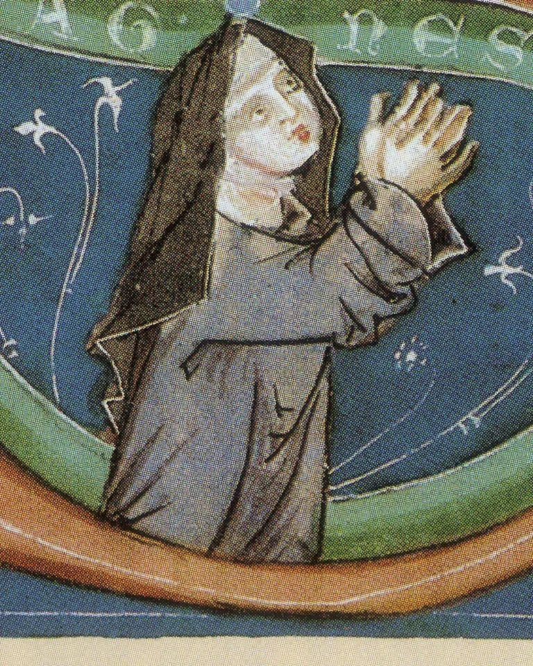 Agnes of Bohemia: painted nun raising her hands in prayer
