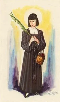Magdalene of Nagasaki: illustration of a young woman in a dark robe holding a palm branch