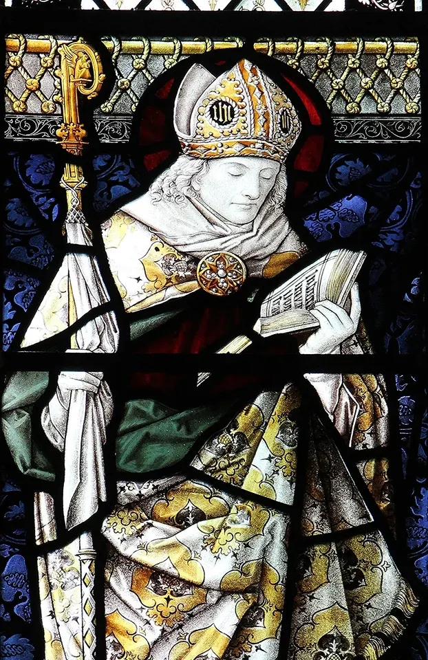 Richard of Chichester: stained-glass bishop in a mitre holding a book