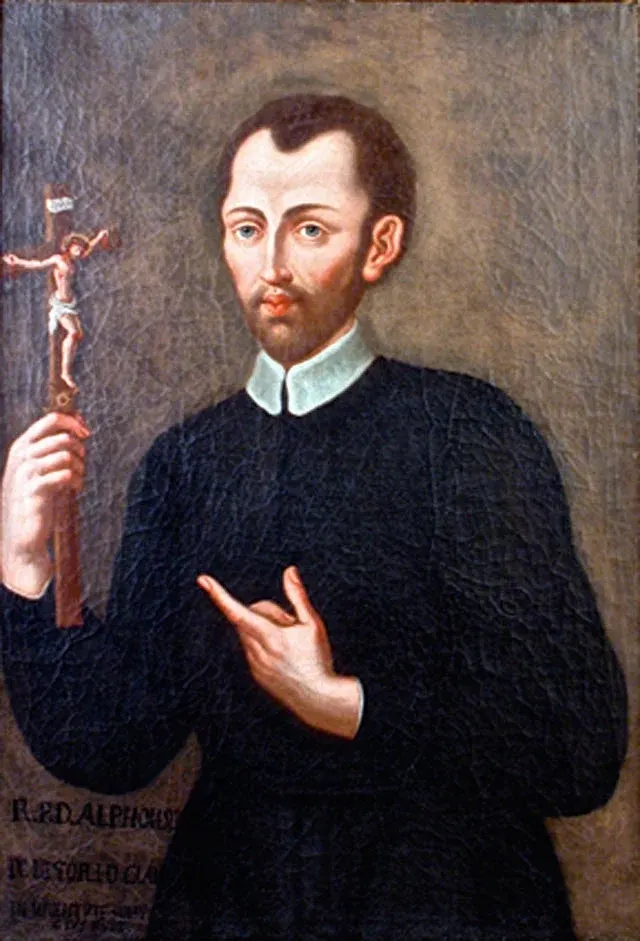 Alphonsus Liguori: painting of a priest holding a crucifix