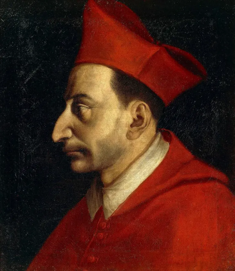 Charles Borromeo: painted profile of a cardinal wearing a red cap