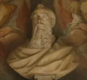 Peter Damian: painted detail of an elderly monk looking upward
