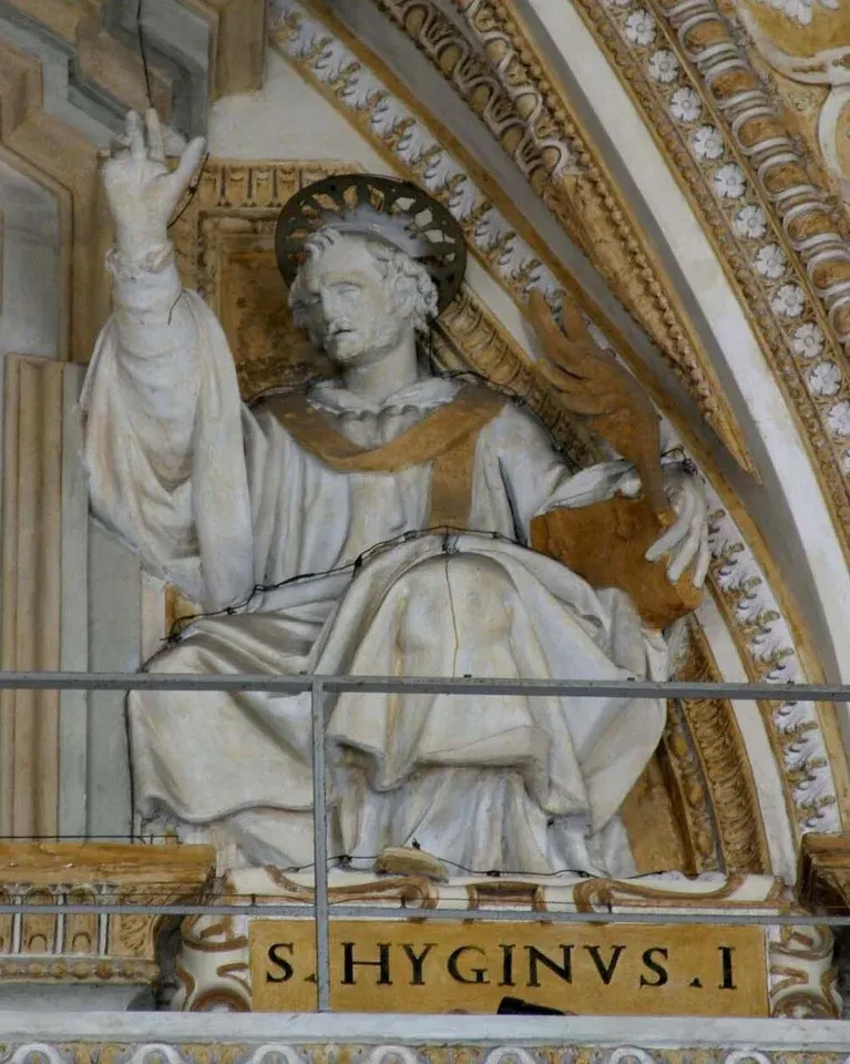 Hyginus: stone statue of a seated pope with one hand raised