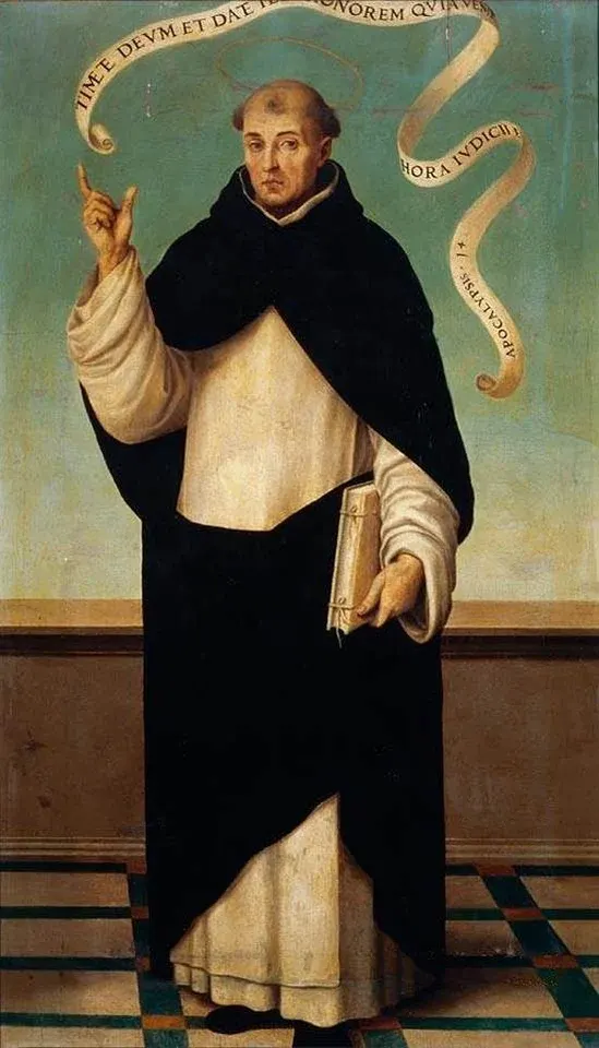Vincent Ferrer: painting of a Dominican friar raising one finger and holding a book