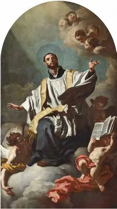 Cajetan: painting of a cleric among clouds with arms outstretched