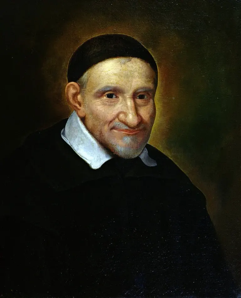 Vincent de Paul: painted portrait of an elderly priest in a black cap and white collar