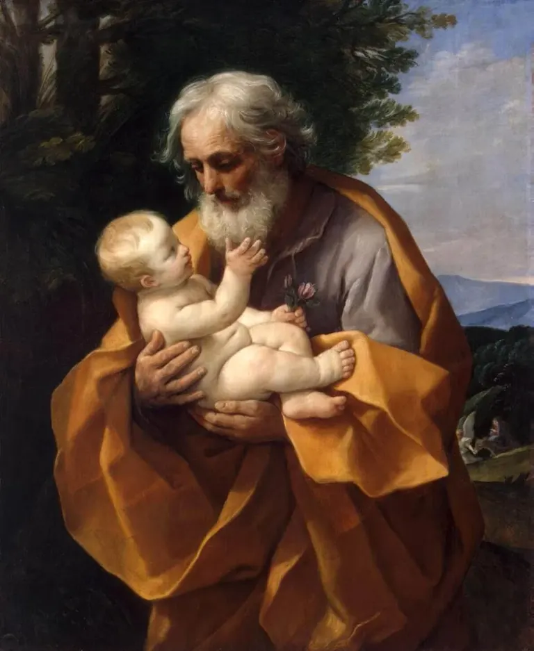 Joseph: painting of an elderly man cradling the infant Jesus