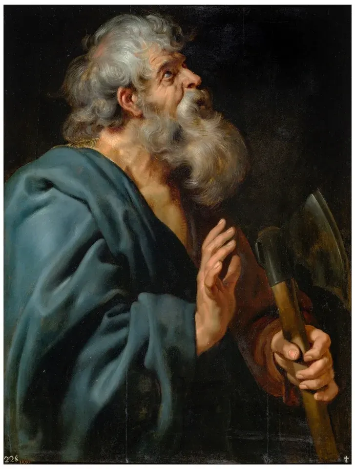 Matthias the Apostle: painting of an elderly bearded apostle holding a staff