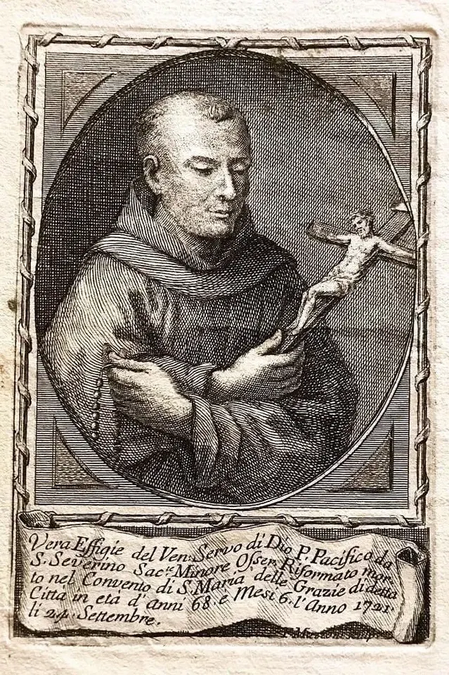 Pacificus of San Severino: engraved portrait of a friar holding a crucifix