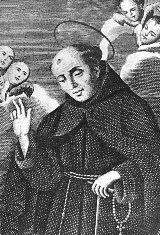 John Joseph of the Cross: engraving of a kneeling friar holding a rosary