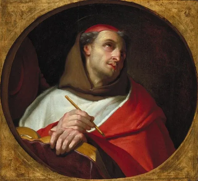 Bonaventure: painting of a friar in red vestments looking upward