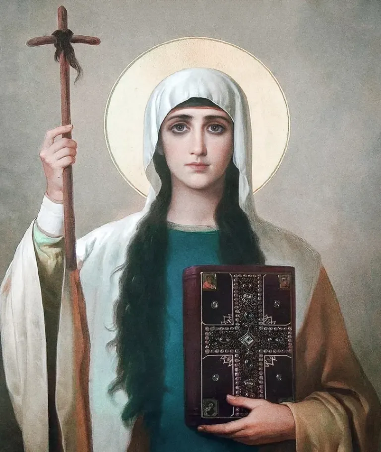 Nino of Georgia: icon of a veiled woman holding a cross and book