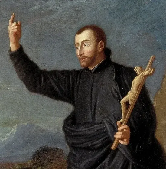 John Francis Regis: painting of a priest holding a crucifix and pointing upward